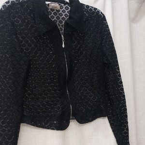 Elegant Black Lace Jacket See Through Y2K Vintage